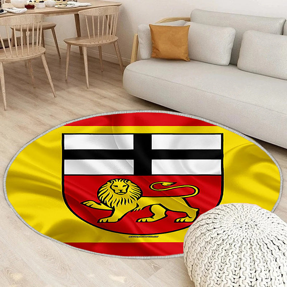 Flagge Bonn Seideneffekt Teppich Rund, Teppiche - Gelb Rote Seidenflagge Outdoor Teppich Rund, Wappen Teppich Wohnzimmer, Carpet, Rug