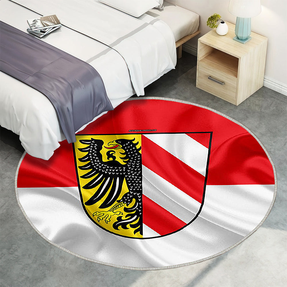 Flagge Nürnberg Seideneffekt Teppich Rund, Teppiche - Rot Weiße Seidenflagge Outdoor Teppich Rund, Wappen Teppich Wohnzimmer, Carpet, Rug