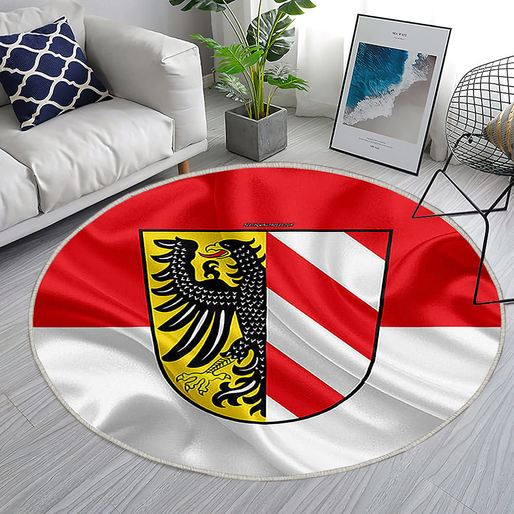 Flagge Nürnberg Seideneffekt Teppich Rund, Teppiche - Rot Weiße Seidenflagge Outdoor Teppich Rund, Wappen Teppich Wohnzimmer, Carpet, Rug