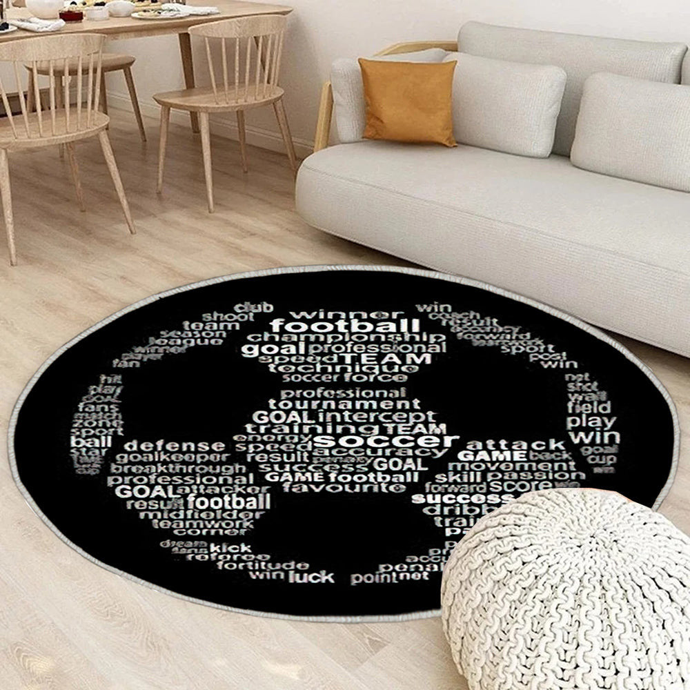 Fußball Text Collage Teppich Rund, Teppiche - Outdoor Teppich Rund, Teppich Wohnzimmer, Carpet, Rug
