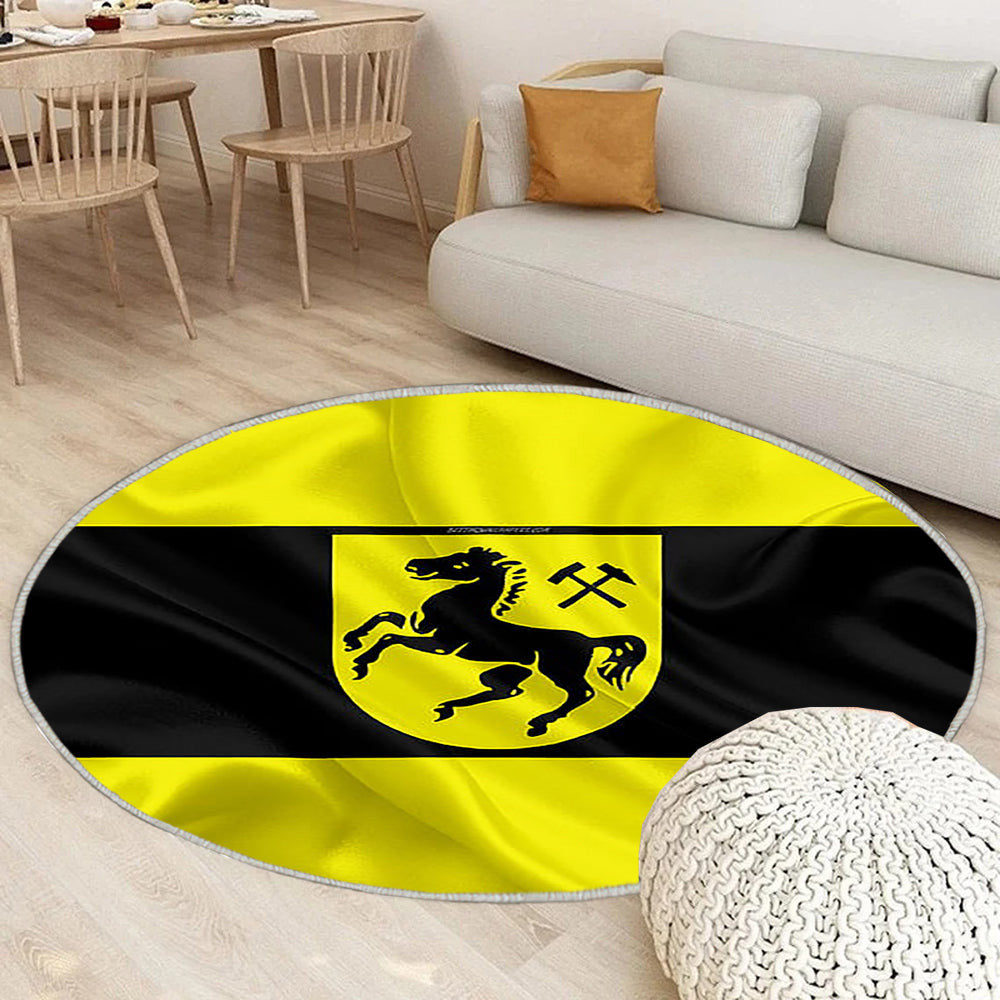 Fahne Von Herne In Seidenoptik Teppich Rund, Teppiche - Schwarz Gelbe Seidenflagge Outdoor Teppich Rund, Wappen Teppich Wohnzimmer, Carpet, Rug