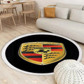 Porsche Logo Illustration auf Schwarz Teppich Rund, Teppiche - Outdoor Teppich Rund, Teppich Wohnzimmer, Carpet, Rug