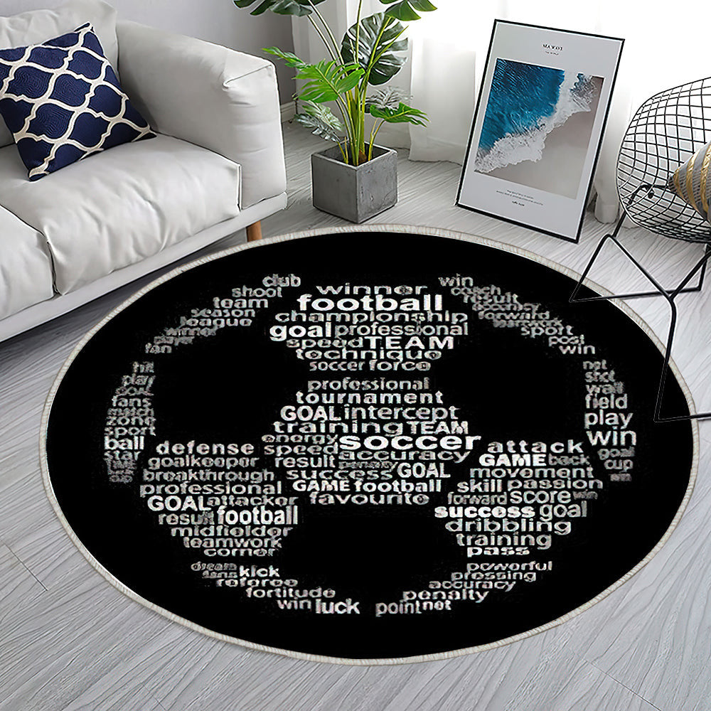 Fußball Text Collage Teppich Rund, Teppiche - Outdoor Teppich Rund, Teppich Wohnzimmer, Carpet, Rug