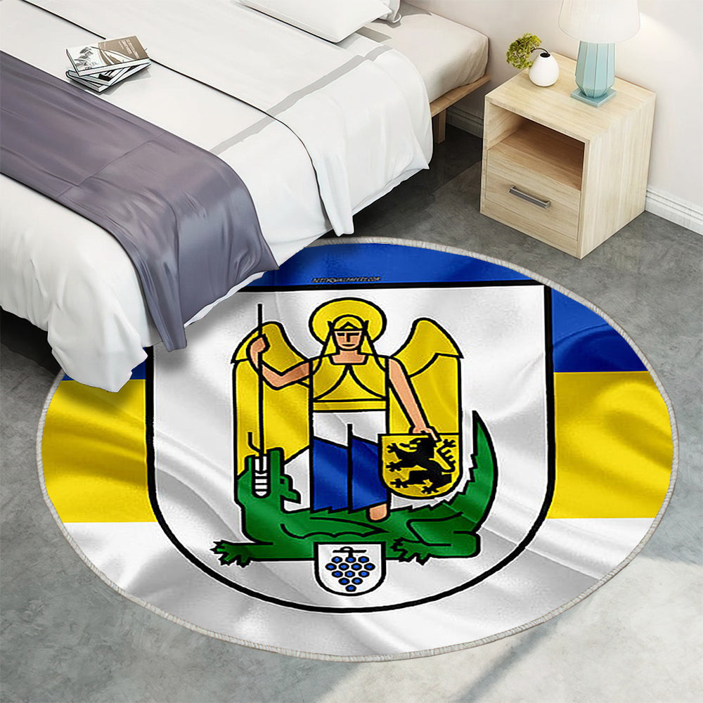 Flagge Von Jena In Seidenoptik Teppich Rund, Teppiche - Blau Gelb Weiße Seidenflagge Outdoor Teppich Rund, Wappen Teppich Wohnzimmer, Carpet, Rug