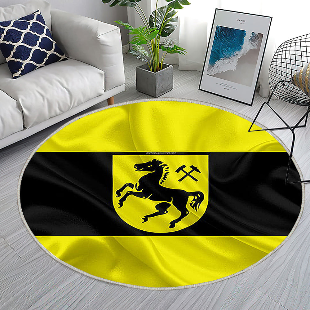 Fahne Von Herne In Seidenoptik Teppich Rund, Teppiche - Schwarz Gelbe Seidenflagge Outdoor Teppich Rund, Wappen Teppich Wohnzimmer, Carpet, Rug