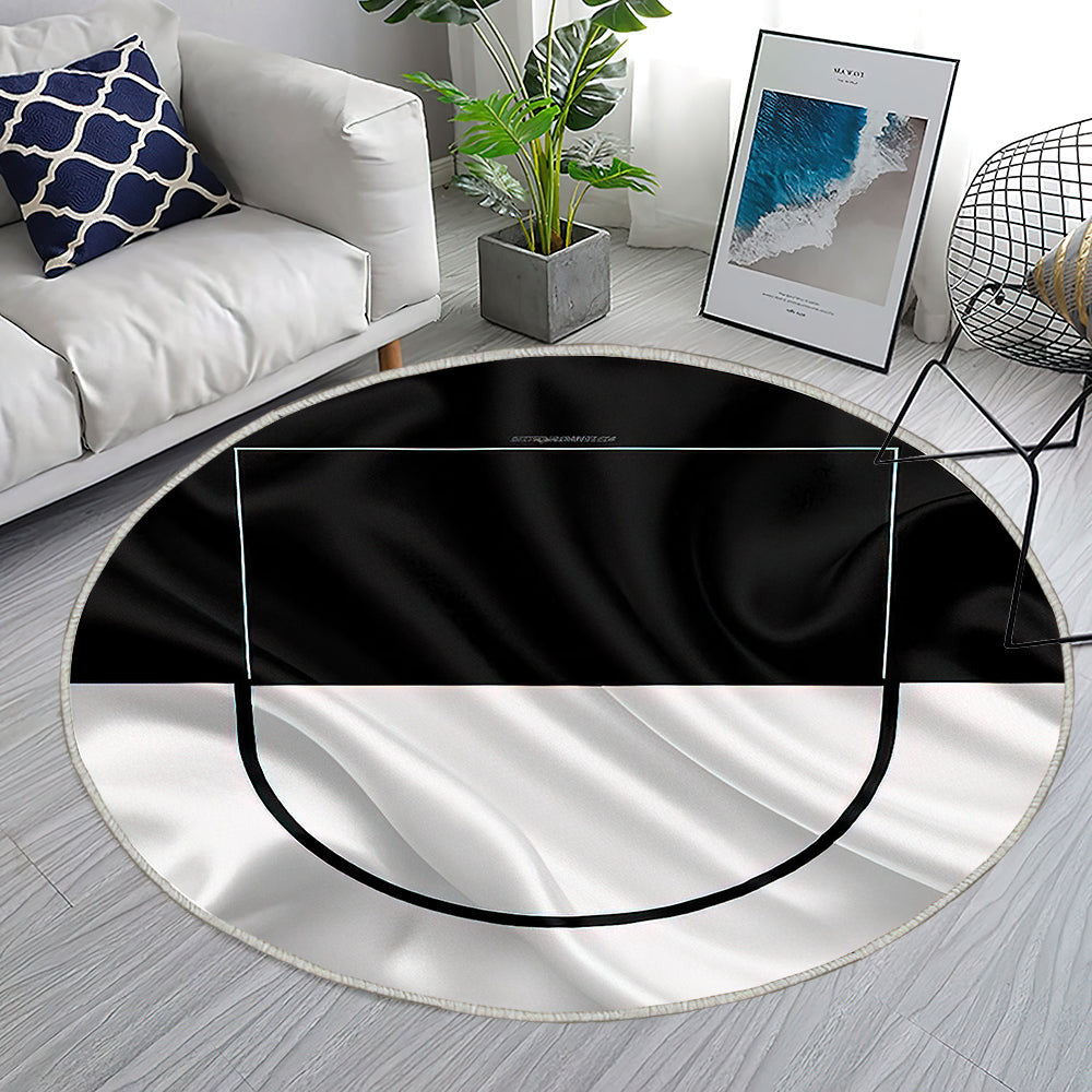 Flagge Von Ulm In Seidenoptik Teppich Rund, Teppiche - Weiße Schwarze Seidenflagge Outdoor Teppich Rund, Wappen Teppich Wohnzimmer, Carpet, Rug