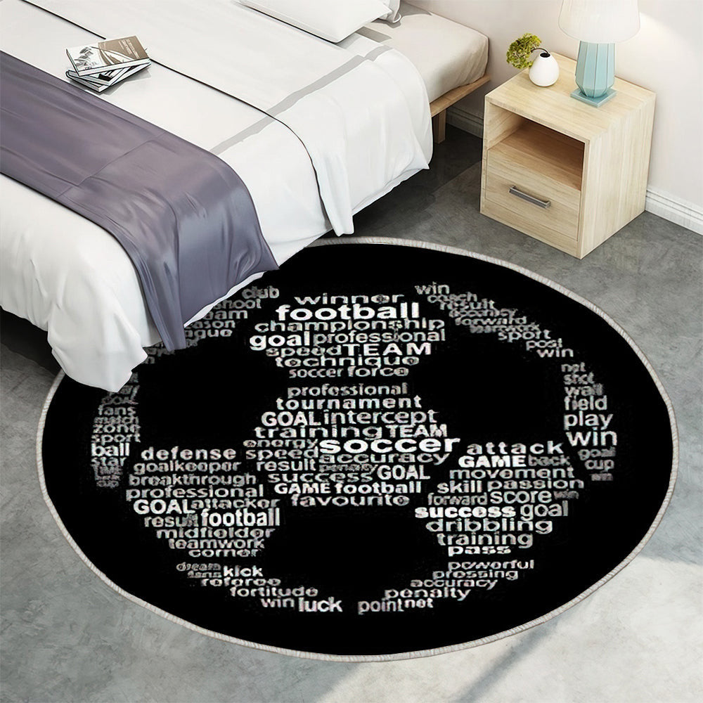 Fußball Text Collage Teppich Rund, Teppiche - Outdoor Teppich Rund, Teppich Wohnzimmer, Carpet, Rug
