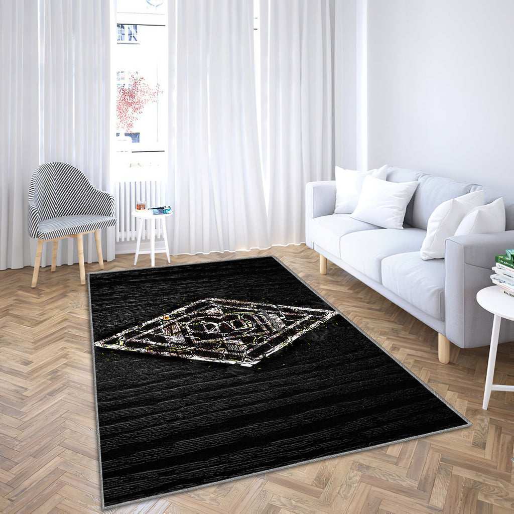 Borussia Mönchengladbach FC Teppich, Teppiche - Scorched Logo Bundesliga schwarzer Holzoptik Outdoor-Teppich, Wohnzimmerteppich, Küchenteppich, Kinderzimmer, modern