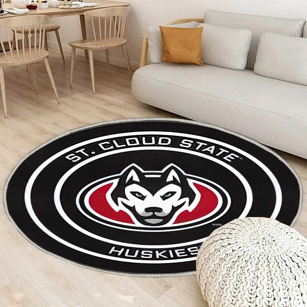 St. Cloud State Huskies Hockey Puck Teppich Rund, Teppiche - Outdoor Teppich Rund, Teppich Wohnzimmer, Carpet, Rug