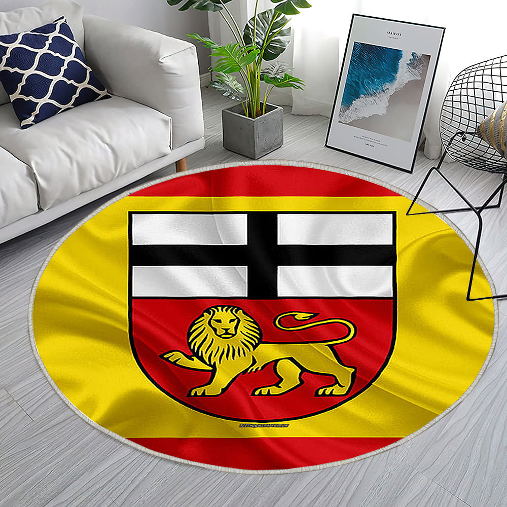 Flagge Bonn Seideneffekt Teppich Rund, Teppiche - Gelb Rote Seidenflagge Outdoor Teppich Rund, Wappen Teppich Wohnzimmer, Carpet, Rug