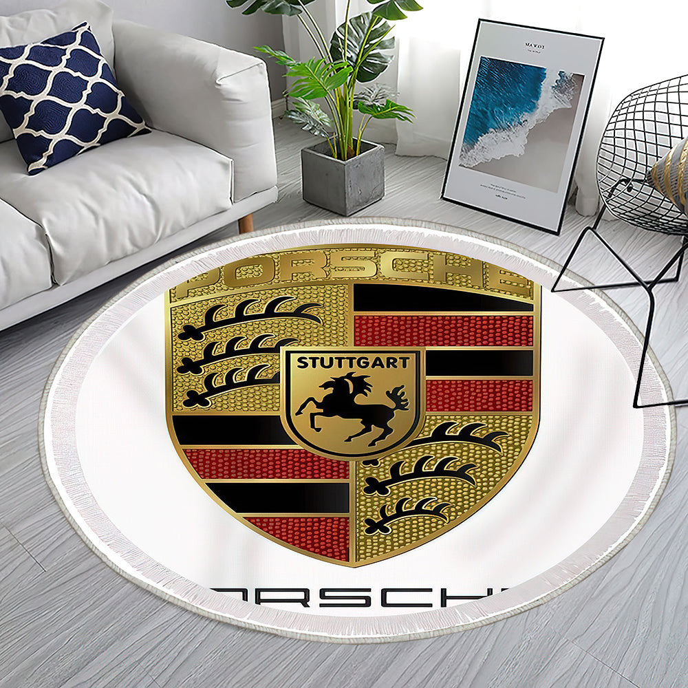 Porsche Logo001 Teppich Rund, Teppiche - Outdoor Teppich Rund, Teppich Wohnzimmer, Carpet, Rug