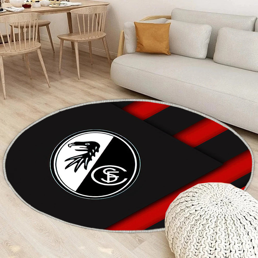 Sc Freiburg Materialdesign Teppich Rund, Teppiche - Emblem Outdoor Teppich Rund, Weiße Schwarze Abstraktion Teppich Wohnzimmer, Carpet, Rug