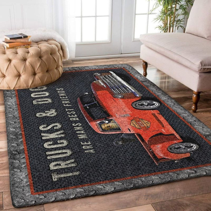 Truck And Dog Best Friend Teppich, Teppiche - Outdoor Teppich, Teppich Wohnzimmer, Küchenteppich, Kinderzimmer, Modern