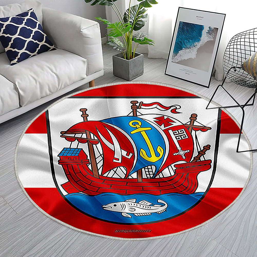 Bremerhavener Flagge In Seidenoptik Teppich Rund, Teppiche - Seidenfahne Outdoor Teppich Rund, Deutsche Stadt Teppich Wohnzimmer, Carpet, Rug