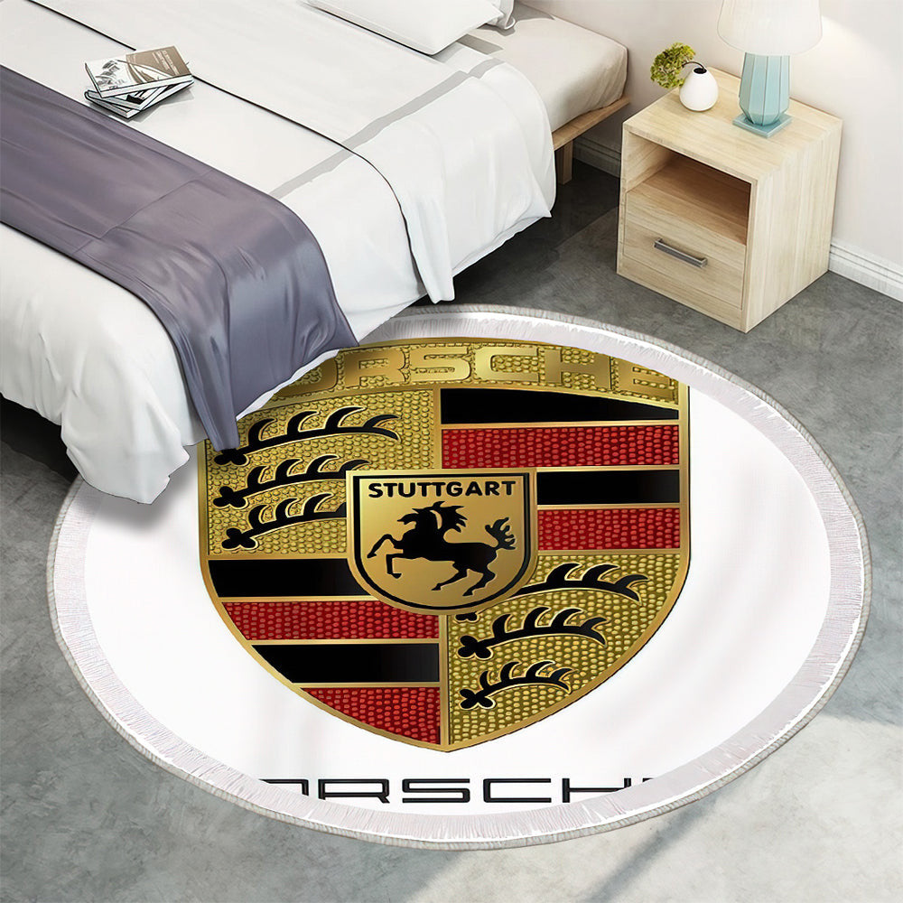Porsche Logo001 Teppich Rund, Teppiche - Outdoor Teppich Rund, Teppich Wohnzimmer, Carpet, Rug