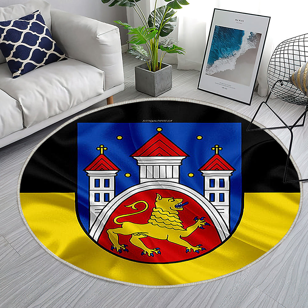 Flagge Von Chottingen In Seidenoptik Teppich Rund, Teppiche - Schwarz Gelbe Seidenflagge Outdoor Teppich Rund, Wappen Teppich Wohnzimmer, Carpet, Rug