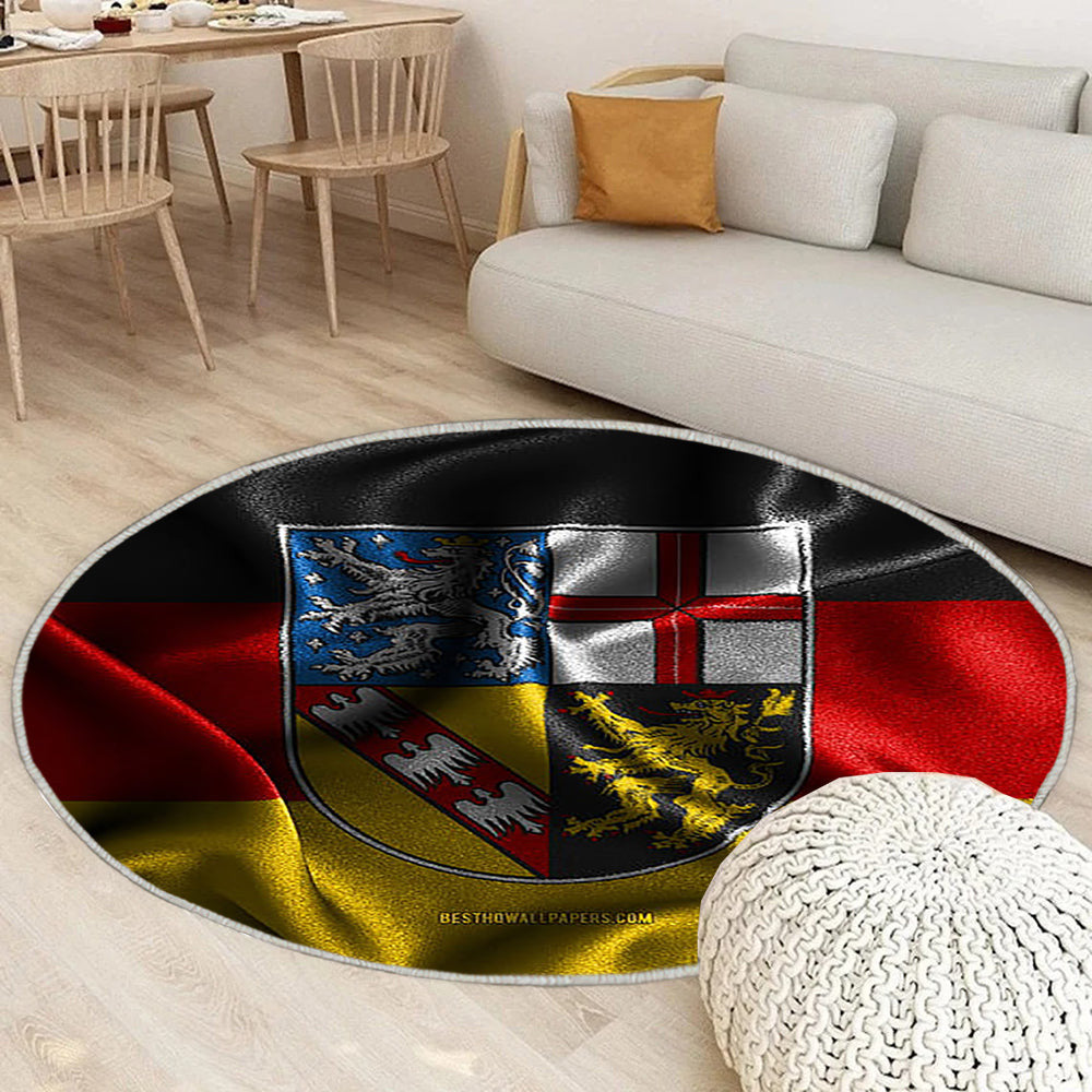 Saarlandfahne Seidenwellenfahnen Teppich Rund, Teppiche - Deutsche Staaten Outdoor Teppich Rund, Flagge Des Saarlandes Teppich Wohnzimmer, Carpet, Rug