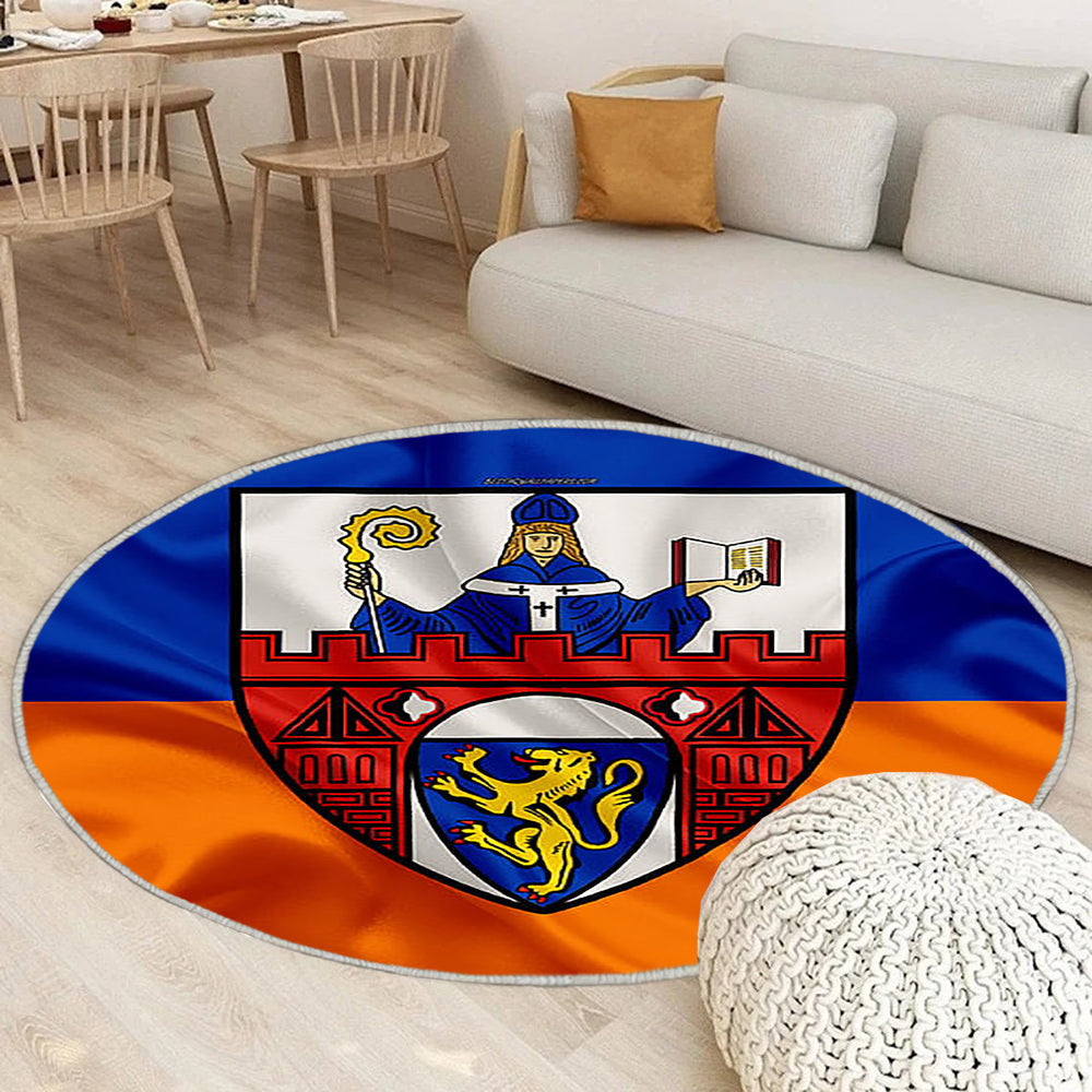 Flagge Von Siegen In Seidenoptik Teppich Rund, Teppiche - Blaue Orangefarbene Seidenflagge Outdoor Teppich Rund, Wappen Teppich Wohnzimmer, Carpet, Rug