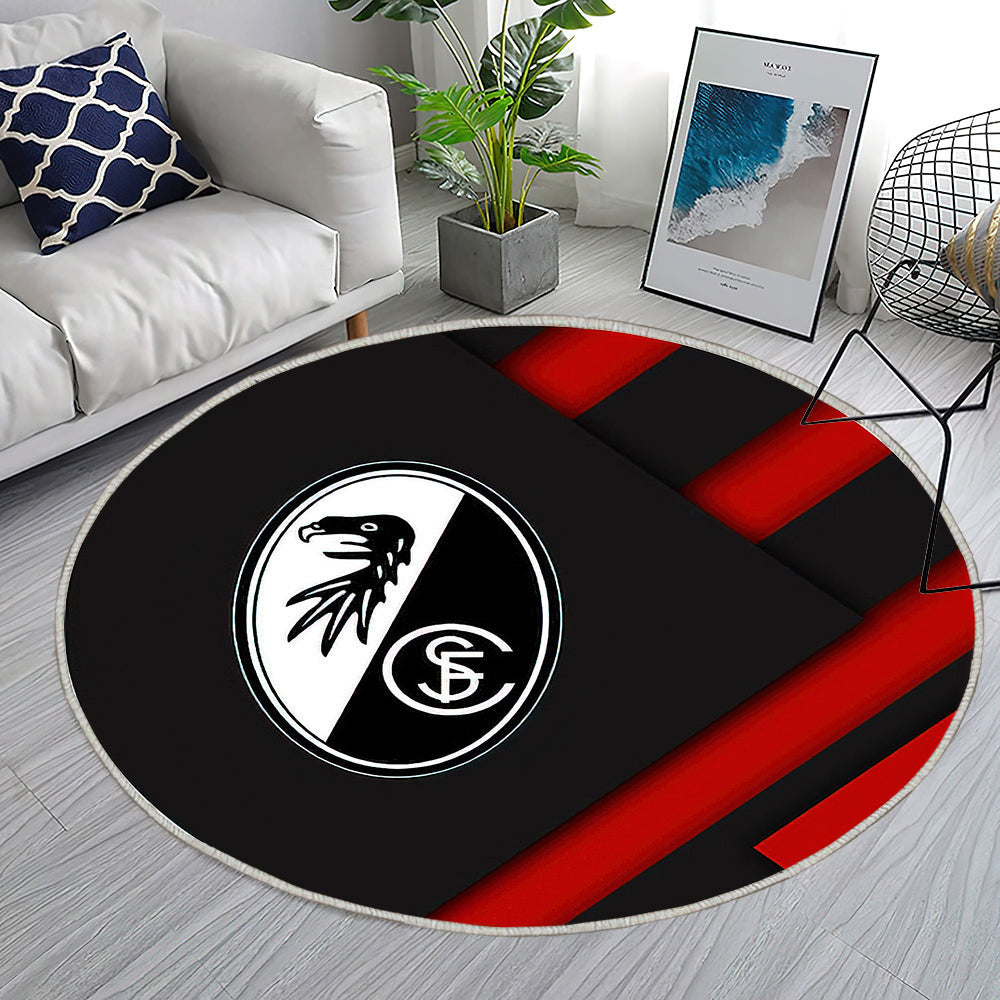 Sc Freiburg Materialdesign Teppich Rund, Teppiche - Emblem Outdoor Teppich Rund, Weiße Schwarze Abstraktion Teppich Wohnzimmer, Carpet, Rug