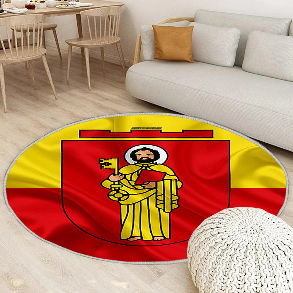 Flagge Trier Seideneffekt Teppich Rund, Teppiche - Rot Gelbe Seidenfahne Outdoor Teppich Rund, Wappen Teppich Wohnzimmer, Carpet, Rug