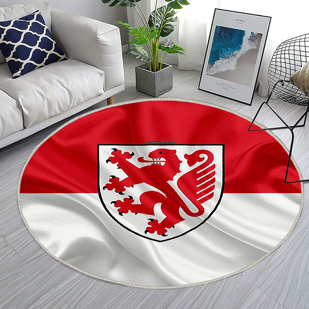 Flagge Braunschweig Seideneffekt Teppich Rund, Teppiche - Rot Weiße Seidenflagge Outdoor Teppich Rund, Wappen Teppich Wohnzimmer, Carpet, Rug