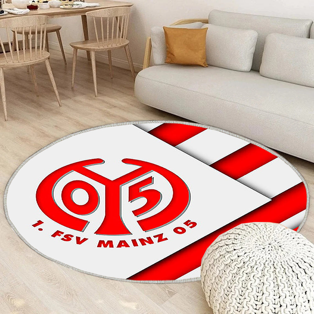Fsv Mainz 05 Rot Weiße Abstraktion Teppich Rund, Teppiche - Material Design Outdoor Teppich Rund, Emblem Teppich Wohnzimmer, Carpet, Rug