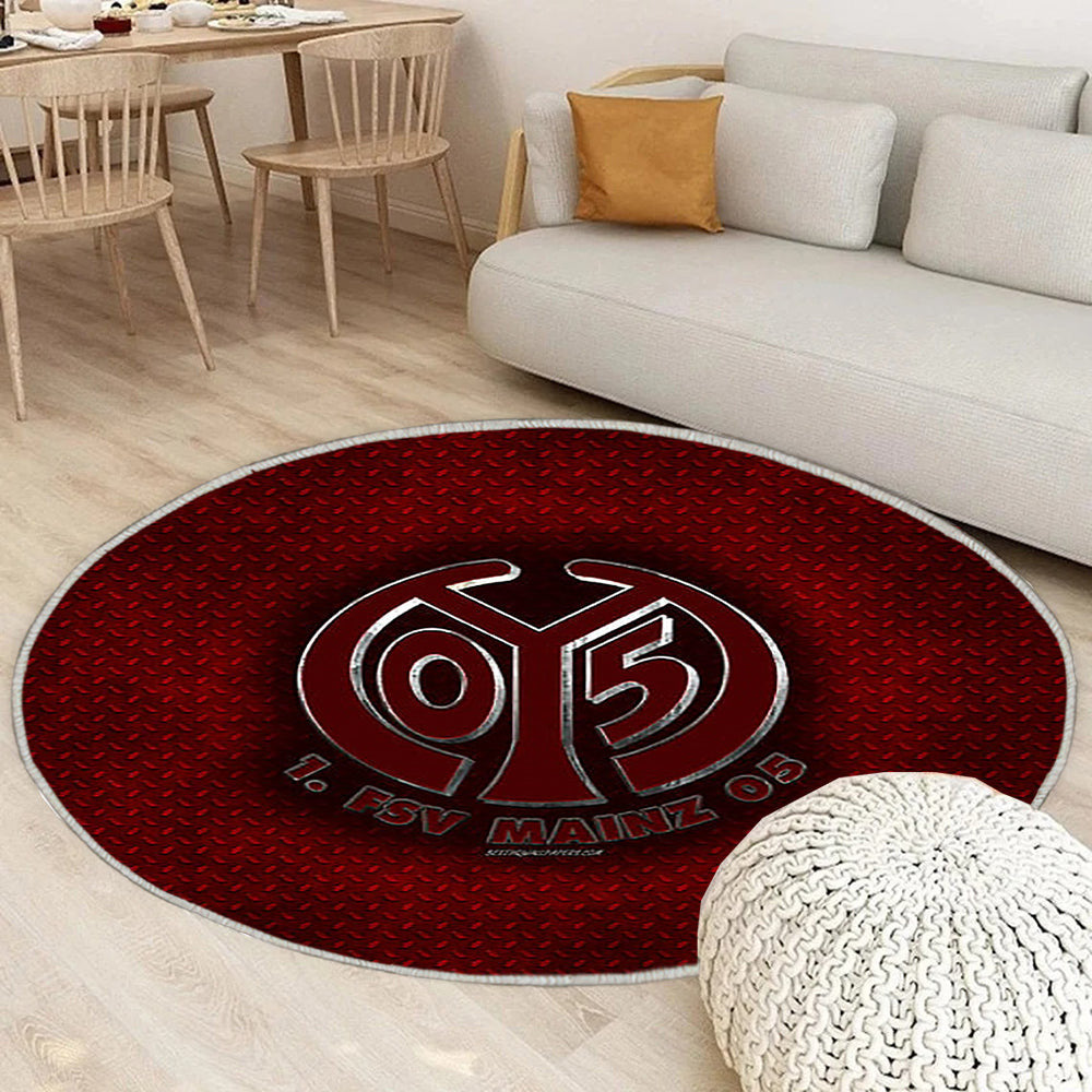 1Fsv Mainz 05 Teppich Rund, Teppiche - Deutscher Fußballverein Outdoor Teppich Rund, Roter Metalleffekt Teppich Wohnzimmer, Carpet, Rug