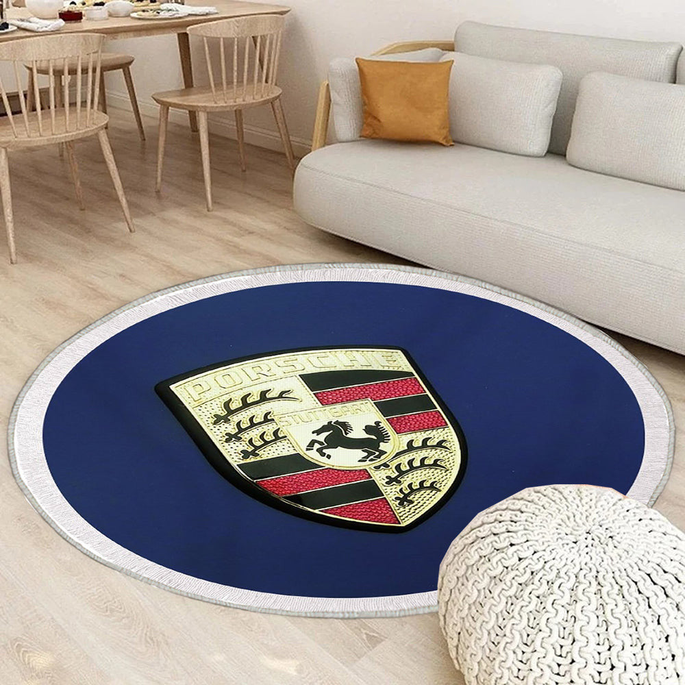Porsche Logo auf Hintergründen blau, Stuttgart, Deutschland Teppich Rund, Teppiche - Outdoor Teppich Rund, Teppich Wohnzimmer, Carpet, Rug