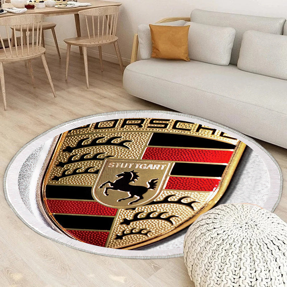 Porsche Haubenplakette Teppich Rund, Teppiche - Outdoor Teppich Rund, Teppich Wohnzimmer, Carpet, Rug