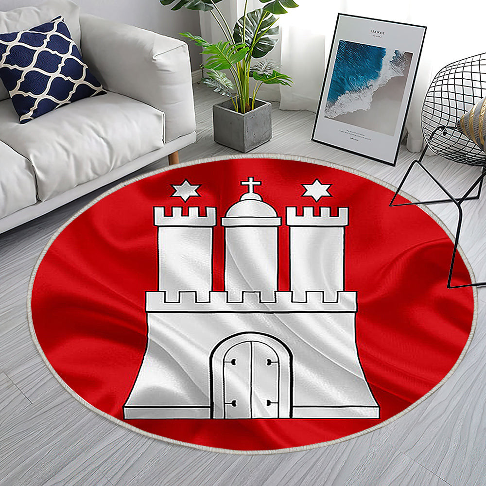 Flagge Von Hamburg Teppich Rund, Teppiche - Land Deutschland Outdoor Teppich Rund, Flaggen Deutscher Länder Teppich Wohnzimmer, Carpet, Rug