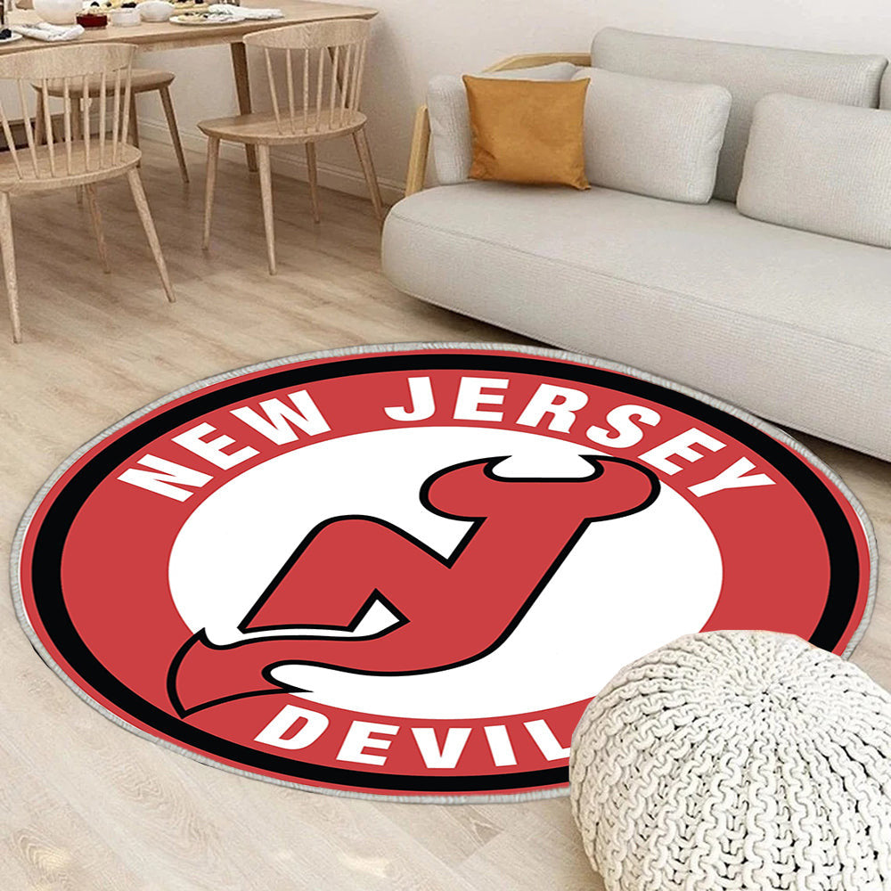 Kreislogo der New Jersey Devils Teppich Rund, Teppiche - Outdoor Teppich Rund, Teppich Wohnzimmer, Carpet, Rug