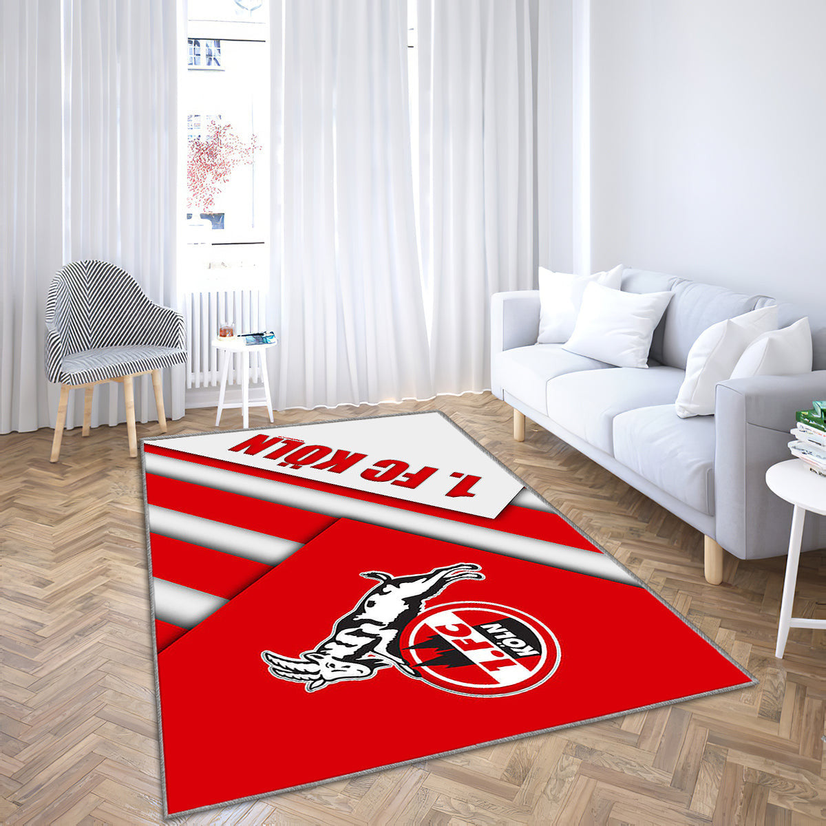 FC Köln Material Design Teppich, Teppiche - Weiß-roter abstrakter Outdoor-Teppich, Wohnzimmerteppich, Küchenteppich, Kinderzimmer, modern