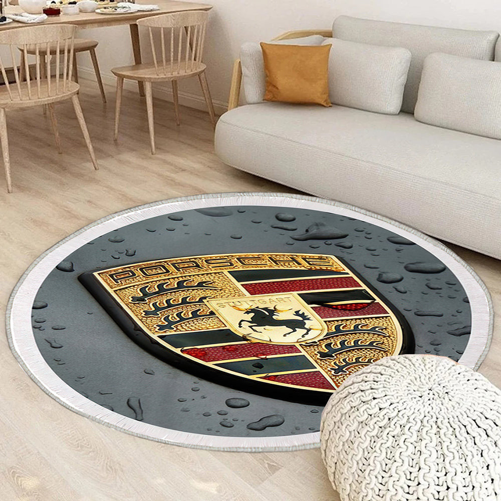 Porsche Logo008 Teppich Rund, Teppiche - Outdoor Teppich Rund, Teppich Wohnzimmer, Carpet, Rug