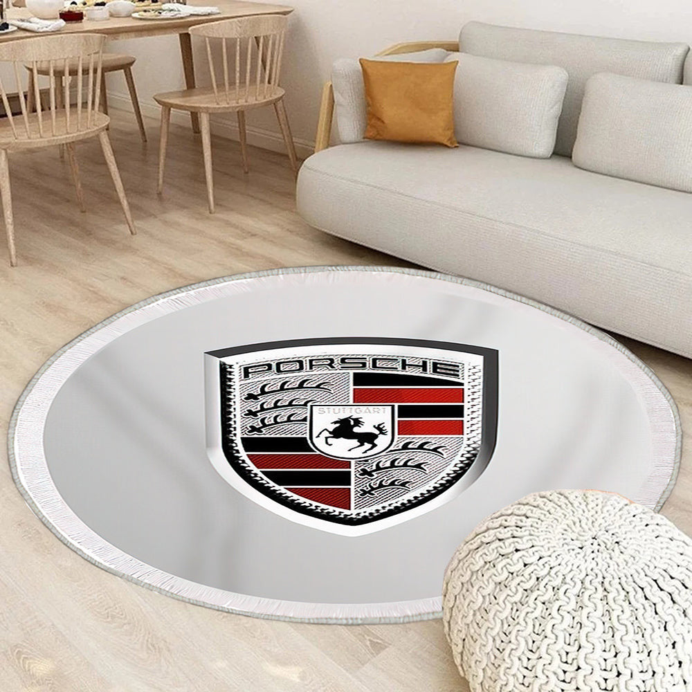 Porsche Logo003 Teppich Rund, Teppiche - Outdoor Teppich Rund, Teppich Wohnzimmer, Carpet, Rug