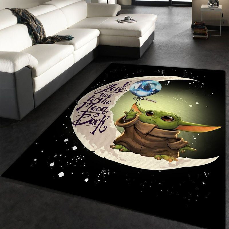 Baby Yoda Moon And Back Teppich, Teppiche - Outdoor Teppich, Teppich Wohnzimmer, Küchenteppich, Kinderzimmer, Modern