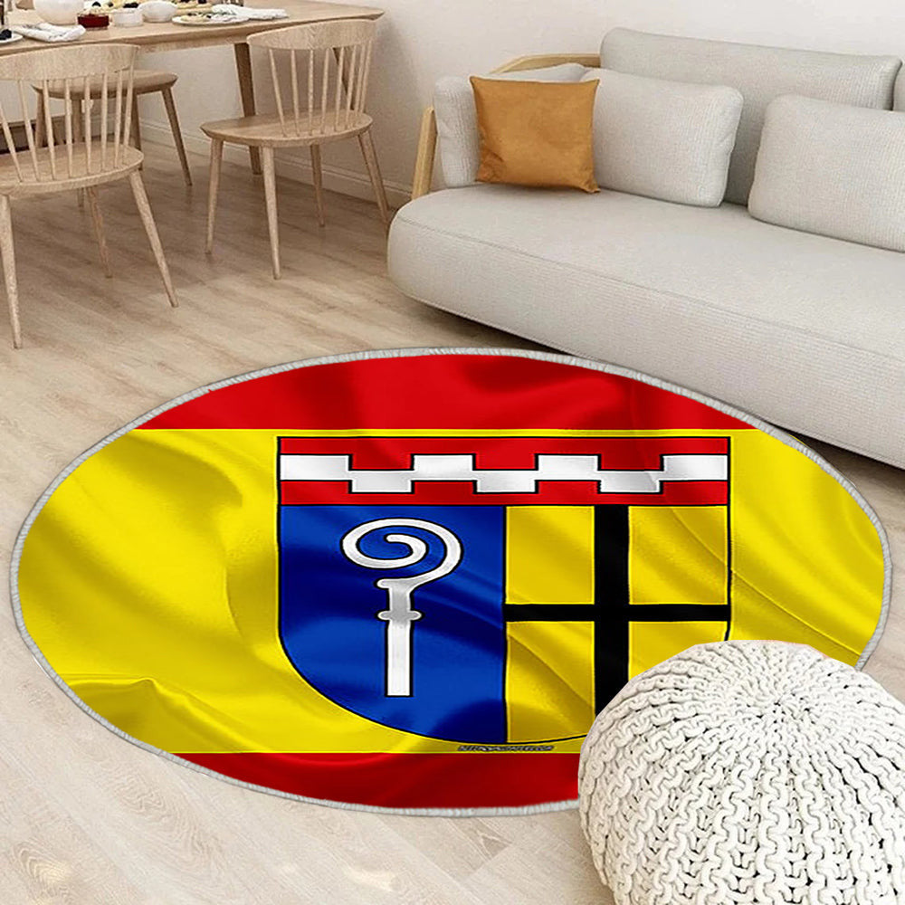 Flagge Von Mönchengladbach In Seidenoptik Teppich Rund, Teppiche - Rot Gelbe Seidenfahne Outdoor Teppich Rund, Wappen Teppich Wohnzimmer, Carpet, Rug