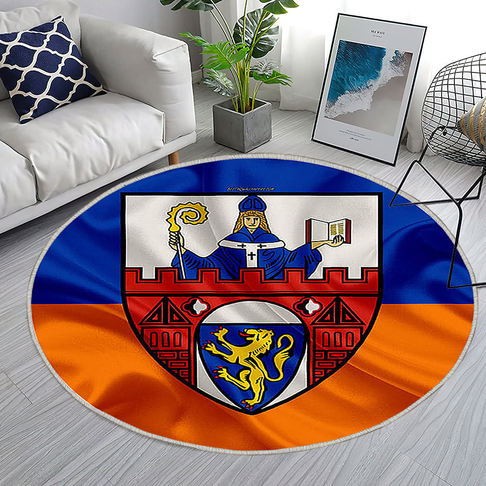 Flagge Von Siegen In Seidenoptik Teppich Rund, Teppiche - Blaue Orangefarbene Seidenflagge Outdoor Teppich Rund, Wappen Teppich Wohnzimmer, Carpet, Rug
