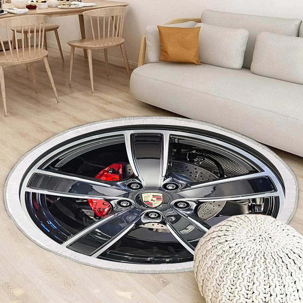 Porsche Rad und Emblem Teppich Rund, Teppiche - Outdoor Teppich Rund, Teppich Wohnzimmer, Carpet, Rug