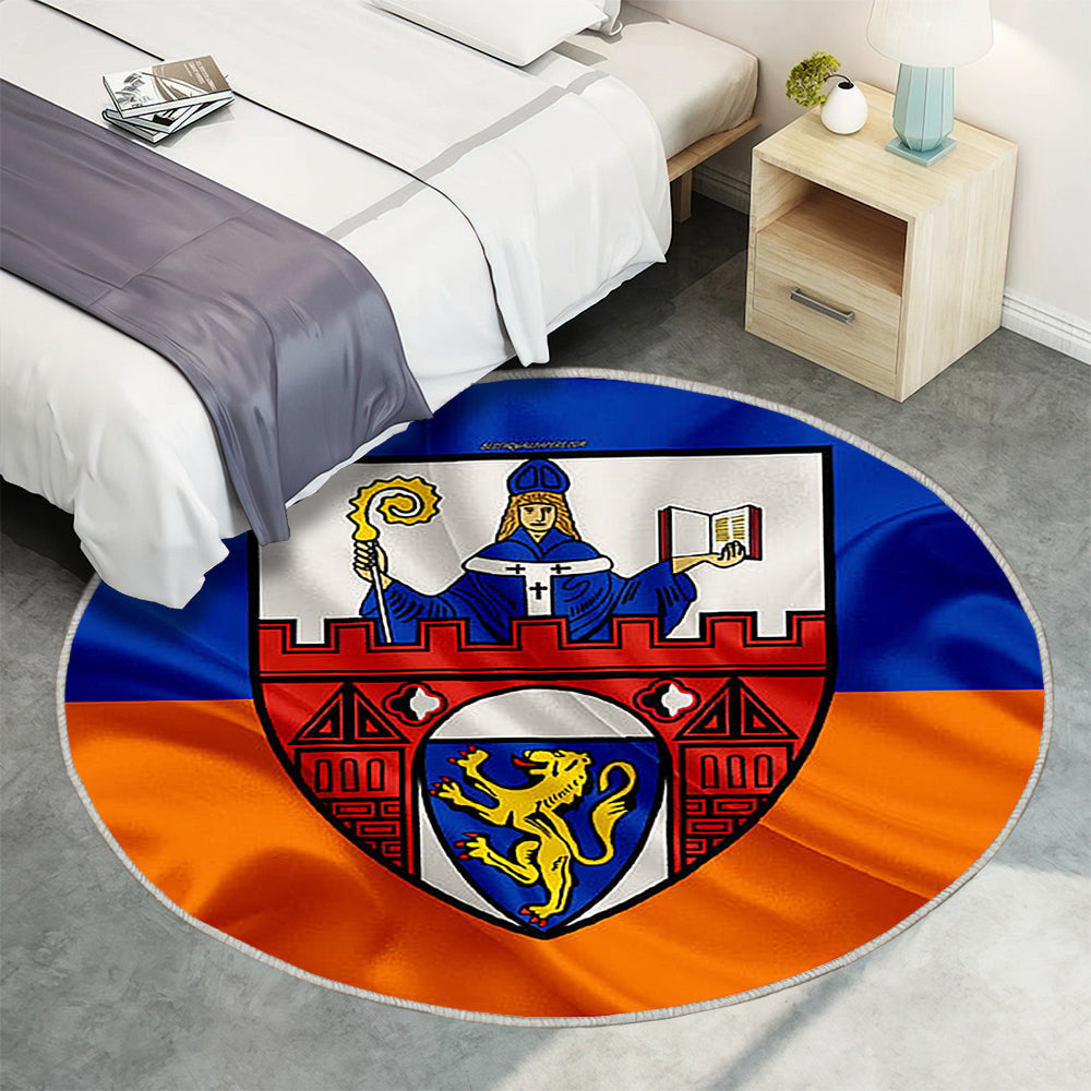 Flagge Von Siegen In Seidenoptik Teppich Rund, Teppiche - Blaue Orangefarbene Seidenflagge Outdoor Teppich Rund, Wappen Teppich Wohnzimmer, Carpet, Rug