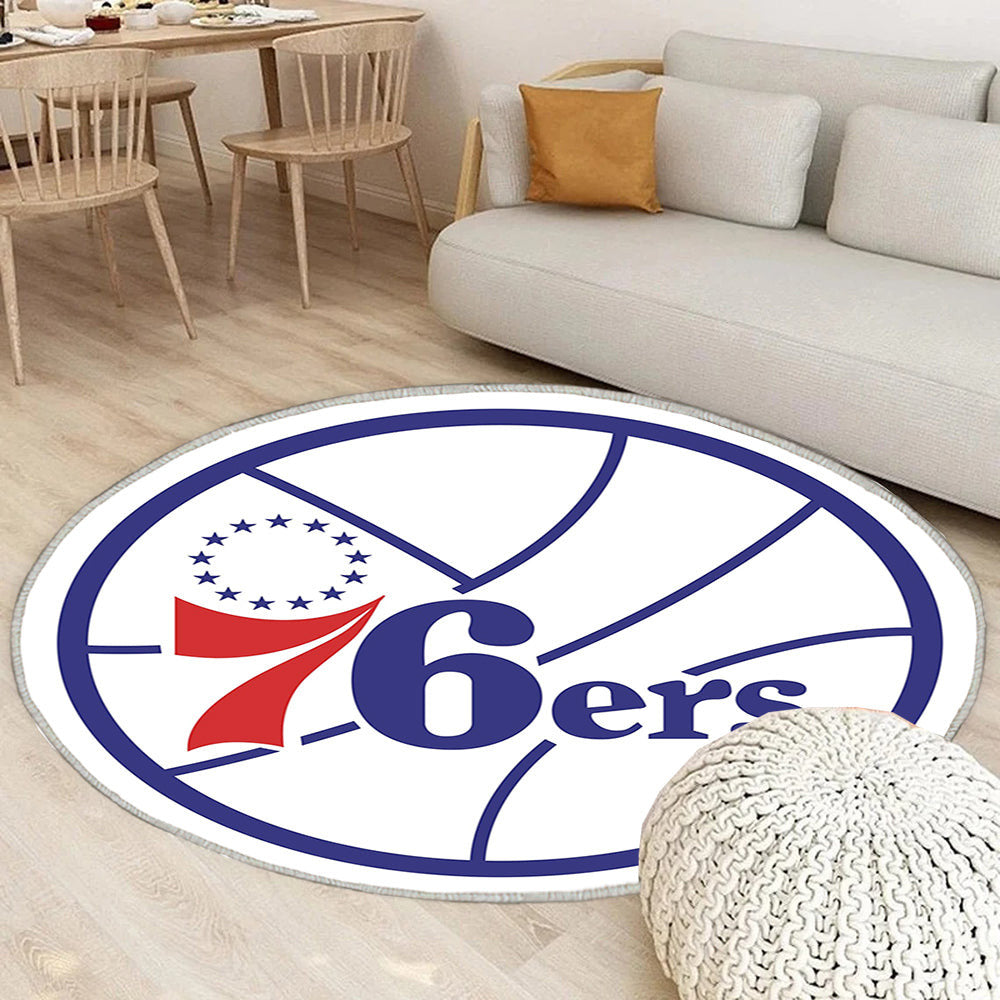 Hauptlogo der Philadelphia 76ers Teppich Rund, Teppiche - Outdoor Teppich Rund, Teppich Wohnzimmer, Carpet, Rug