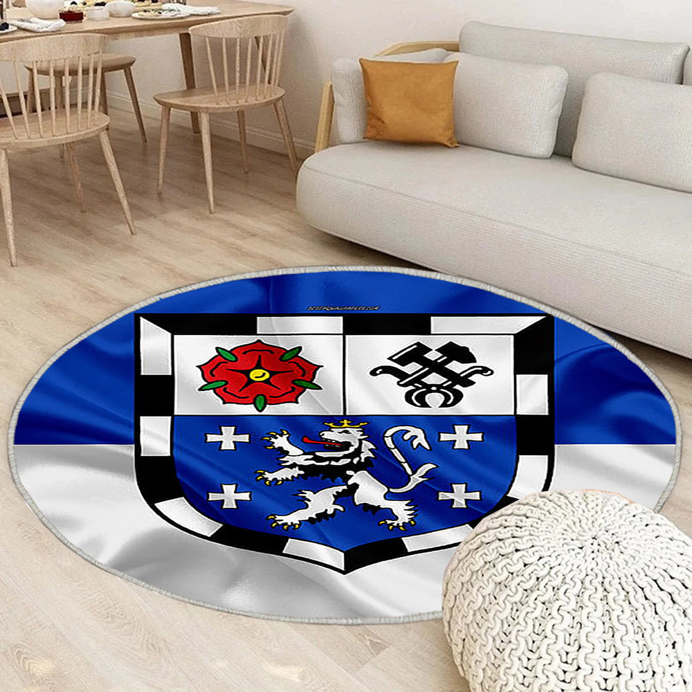 Flagge Saarbrücken Seideneffekt Teppich Rund, Teppiche - Blau Weiße Seidenflagge Outdoor Teppich Rund, Wappen Teppich Wohnzimmer, Carpet, Rug