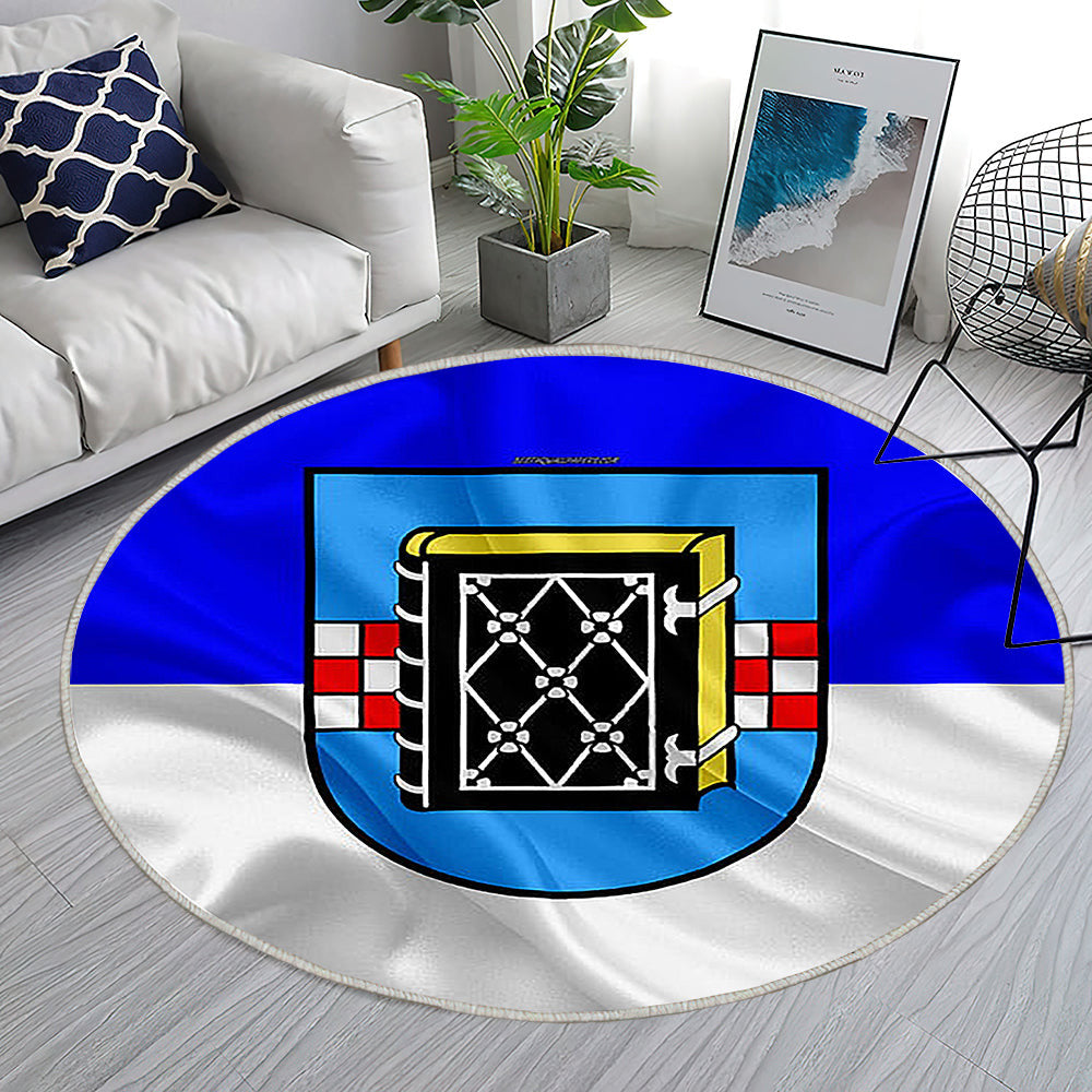 Bochumer Flagge Seideneffekt Teppich Rund, Teppiche - Weiß Blaue Seidenfahne Outdoor Teppich Rund, Wappen Teppich Wohnzimmer, Carpet, Rug