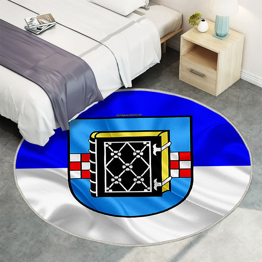 Bochumer Flagge Seideneffekt Teppich Rund, Teppiche - Weiß Blaue Seidenfahne Outdoor Teppich Rund, Wappen Teppich Wohnzimmer, Carpet, Rug