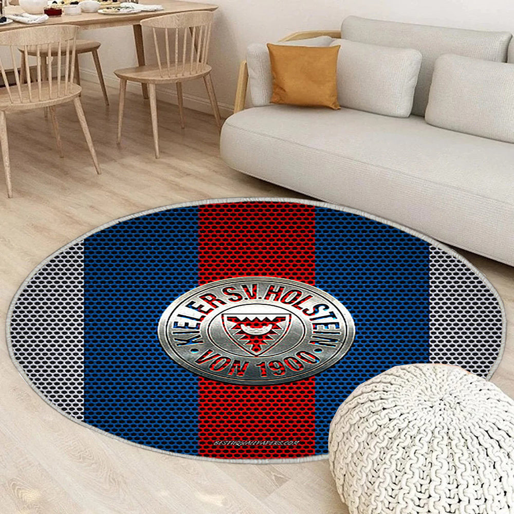 Holstein Kiel Teppich Rund, Teppiche - Deutscher Fußballverein Outdoor Teppich Rund, Metall Emblem Teppich Wohnzimmer, Carpet, Rug
