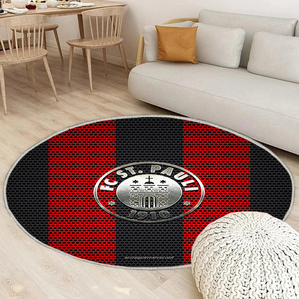 Fc St. Pauli Teppich Rund, Teppiche - Deutscher Fußballverein Outdoor Teppich Rund, Metall Emblem Teppich Wohnzimmer, Carpet, Rug