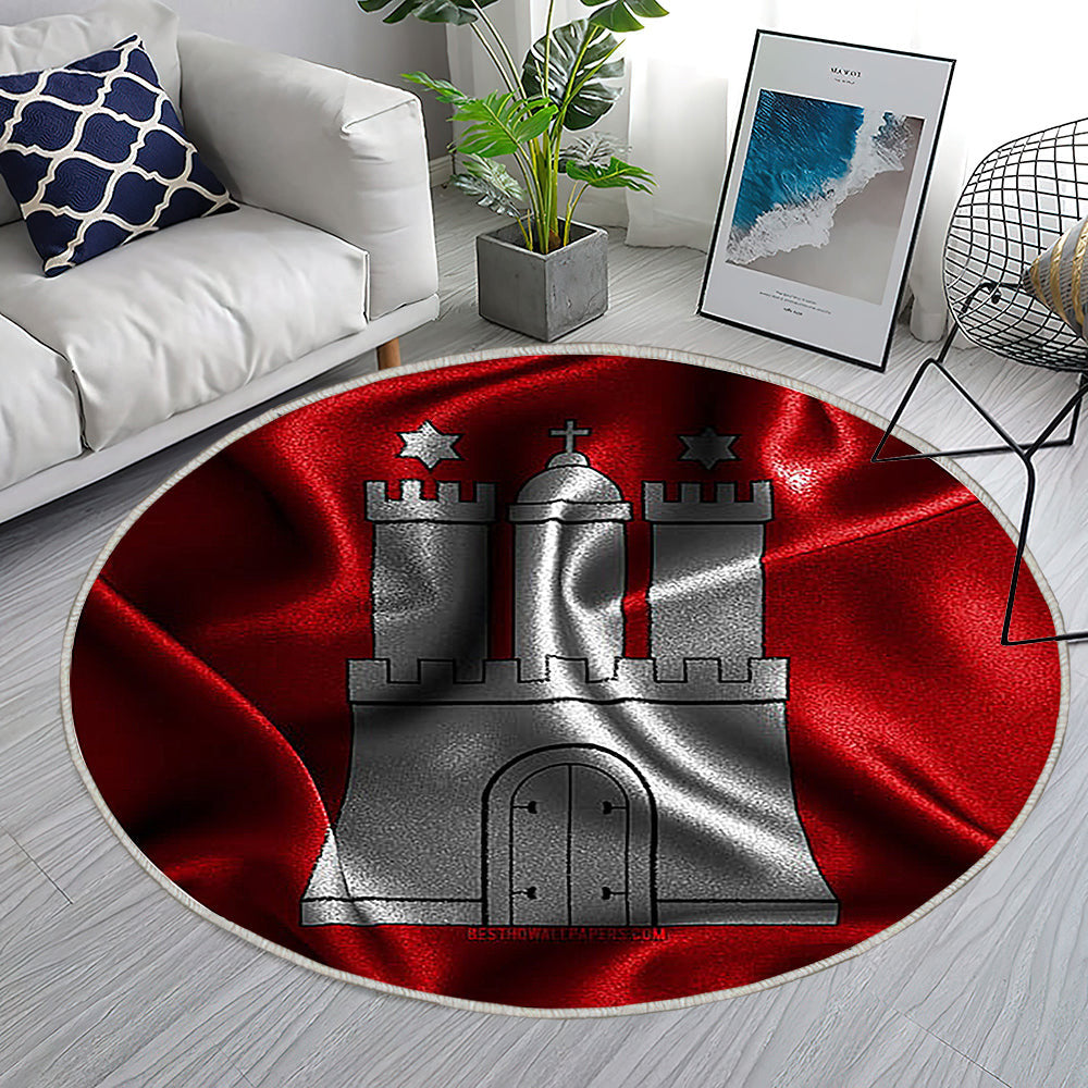 Hamburger Flagge Teppich Rund, Teppiche - Seidenwellenfahnen Outdoor Teppich Rund, Deutsche Staaten Teppich Wohnzimmer, Carpet, Rug