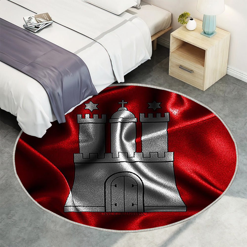 Hamburger Flagge Teppich Rund, Teppiche - Seidenwellenfahnen Outdoor Teppich Rund, Deutsche Staaten Teppich Wohnzimmer, Carpet, Rug