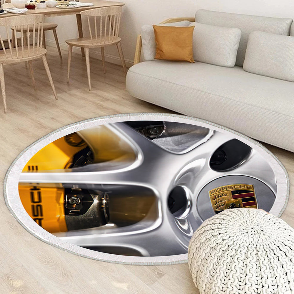 Porsche Rad Teppich Rund, Teppiche - Outdoor Teppich Rund, Teppich Wohnzimmer, Carpet, Rug