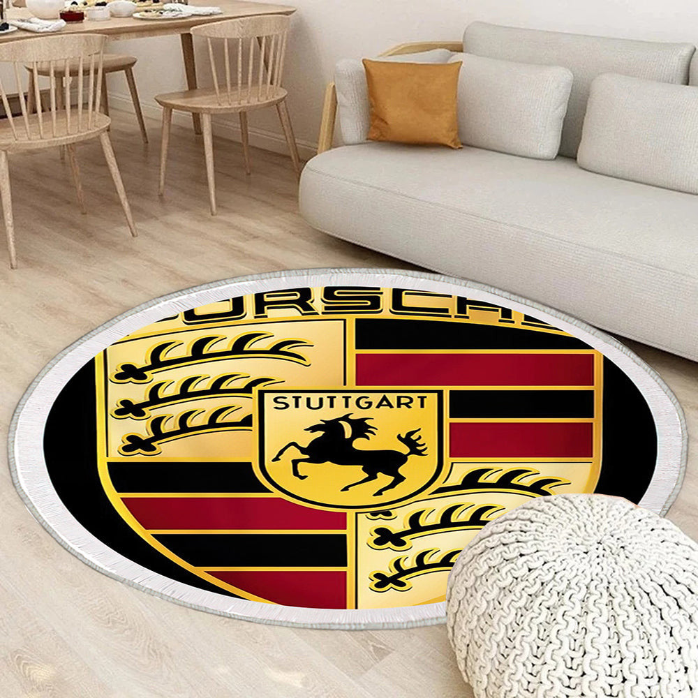 Porsche Logo012 Teppich Rund, Teppiche - Outdoor Teppich Rund, Teppich Wohnzimmer, Carpet, Rug