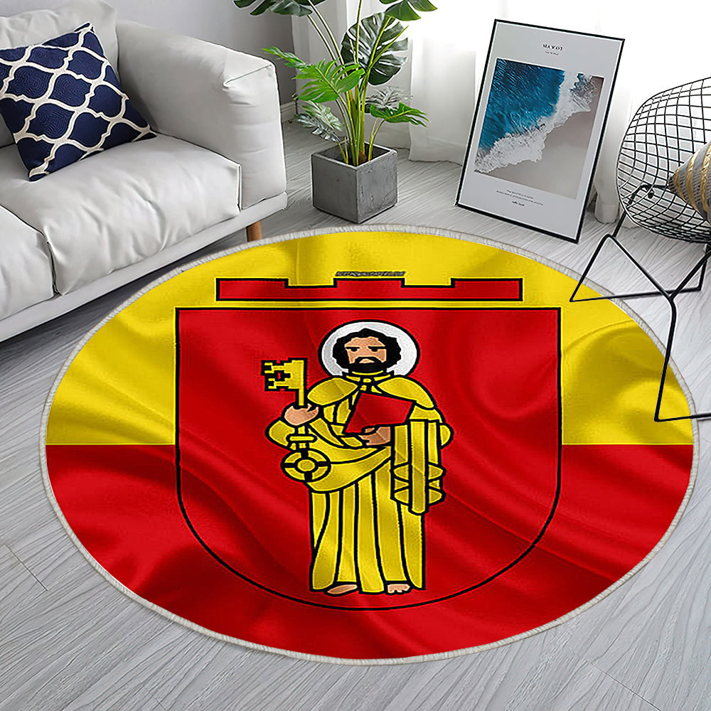 Flagge Trier Seideneffekt Teppich Rund, Teppiche - Rot Gelbe Seidenfahne Outdoor Teppich Rund, Wappen Teppich Wohnzimmer, Carpet, Rug